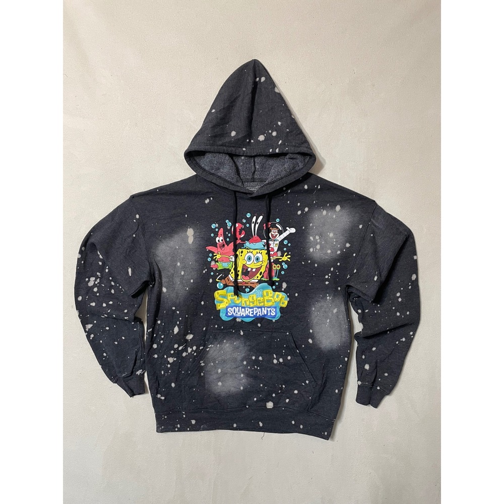 Nickelodeon SpongeBob SquarePants Bleach Splatter Hoodie Gray Women Medium
